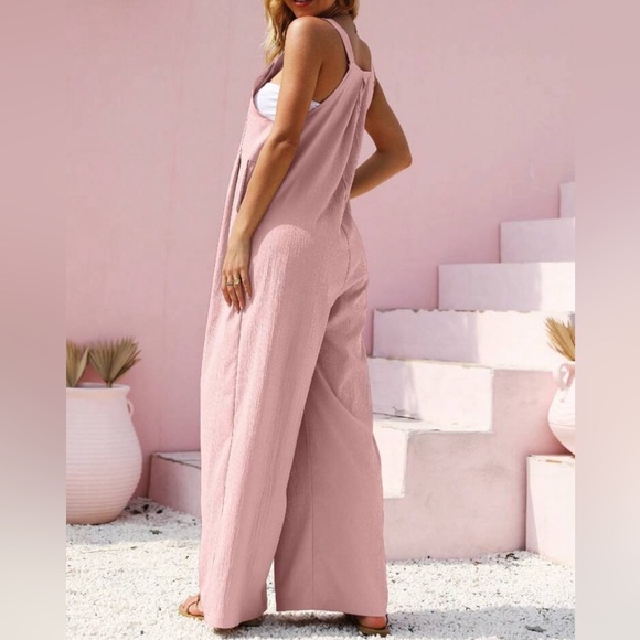 Pink Button-up Suspender Jumpsuit. Various Sizes. - Picture 2 of 5